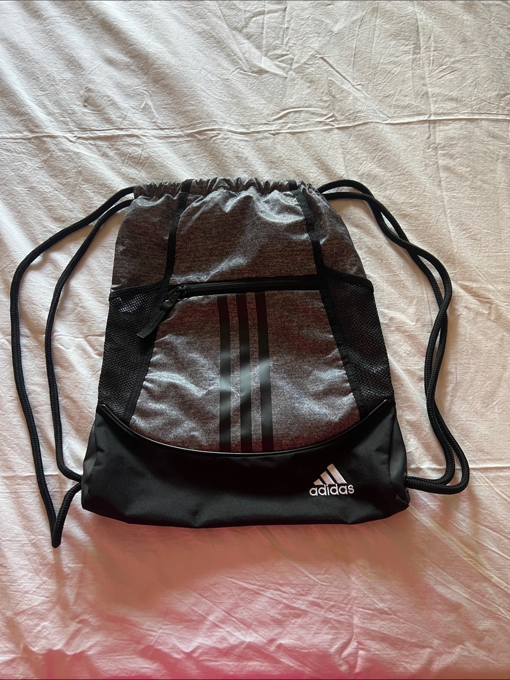adidas Gray and Black Drawstring Sling Bag with Front Zip